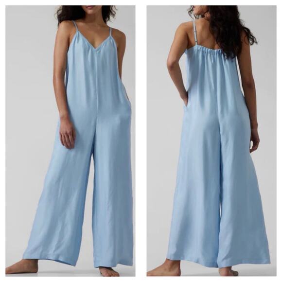 ATHLETA Calm Cool Romper Size Small Blue Satin Oversized Relaxed Boho - Picture 1 of 14